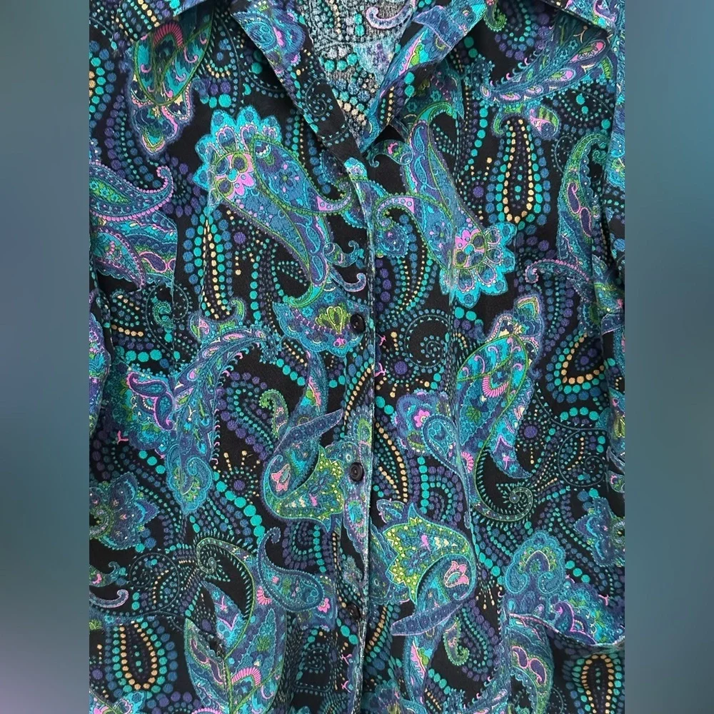 Vintage Paisley Goodness Button Down Shirt With Pockets Ptp 24–25” - Picture 5 of 12